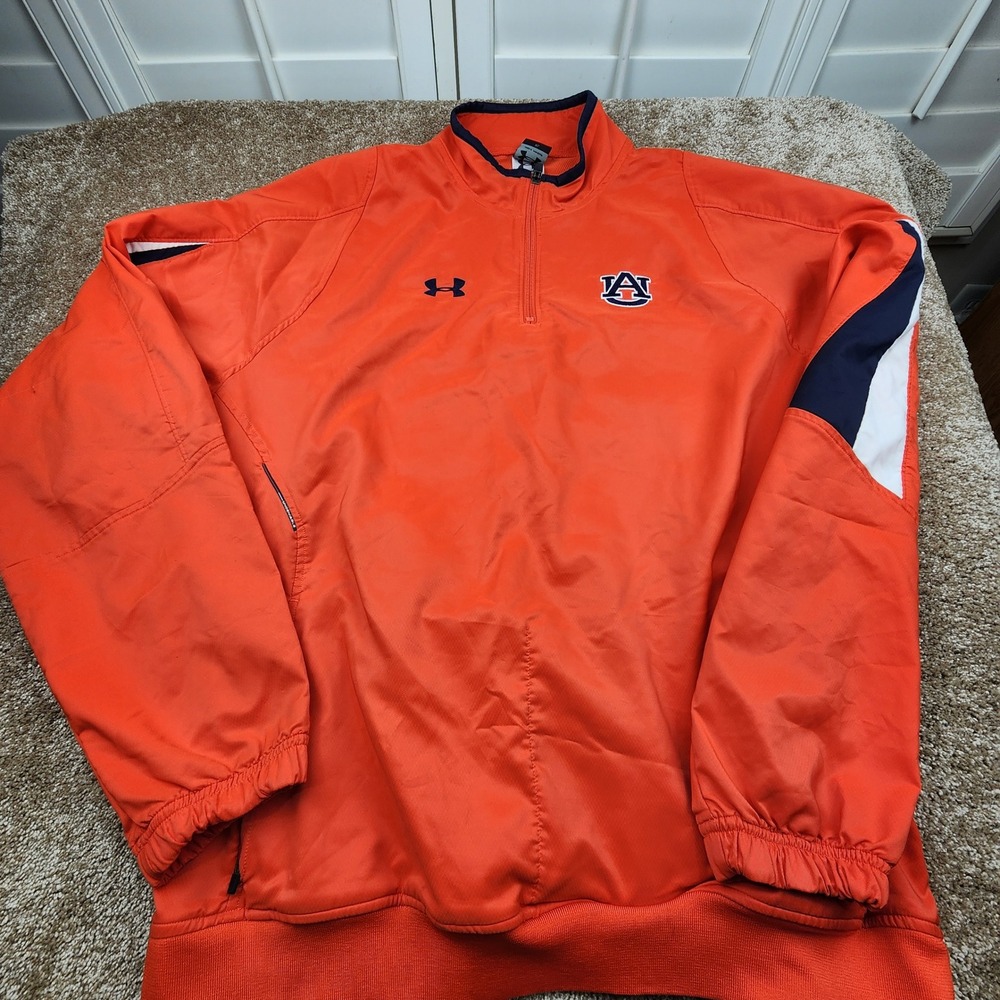 Under Armour Auburn Tigers Pullover Jacket Mens XL Orange Quarter Zip